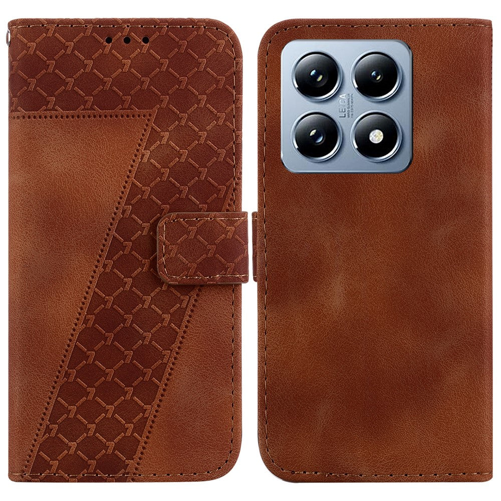 For Xiaomi 14T Pro Stand Case 7-Shaped Pattern Imprint Leather Phone Cover