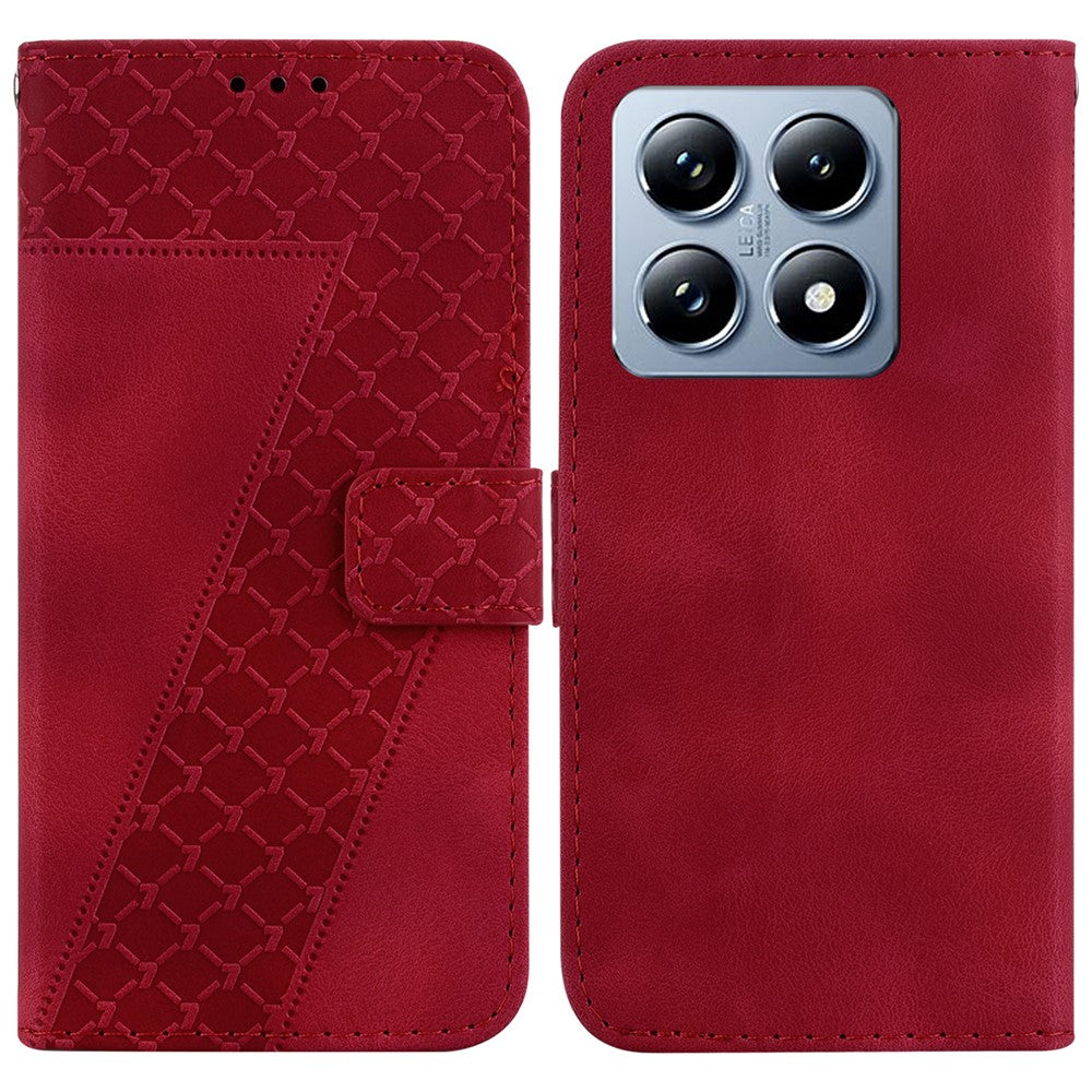 For Xiaomi 14T Pro Stand Case 7-Shaped Pattern Imprint Leather Phone Cover