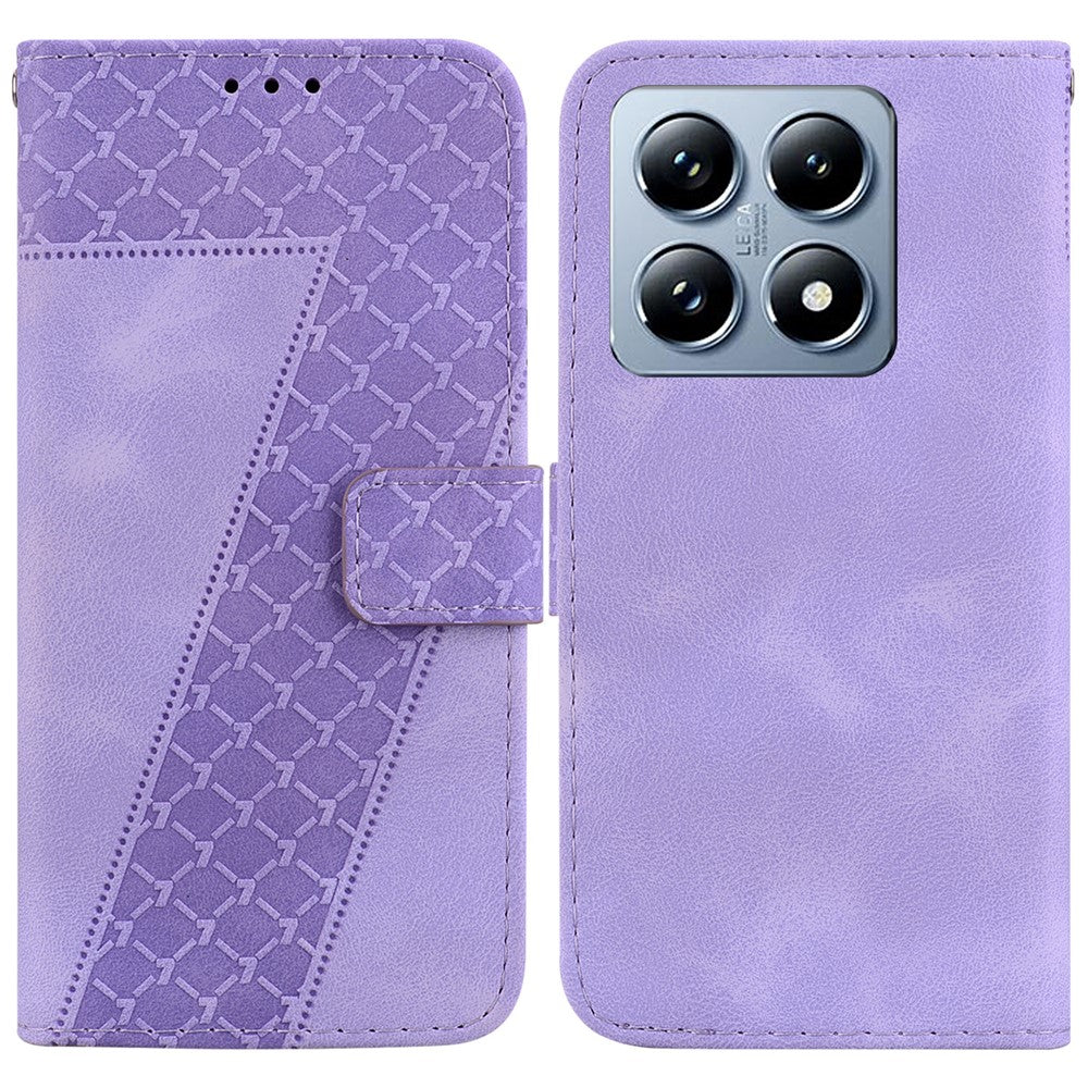 For Xiaomi 14T Pro Stand Case 7-Shaped Pattern Imprint Leather Phone Cover