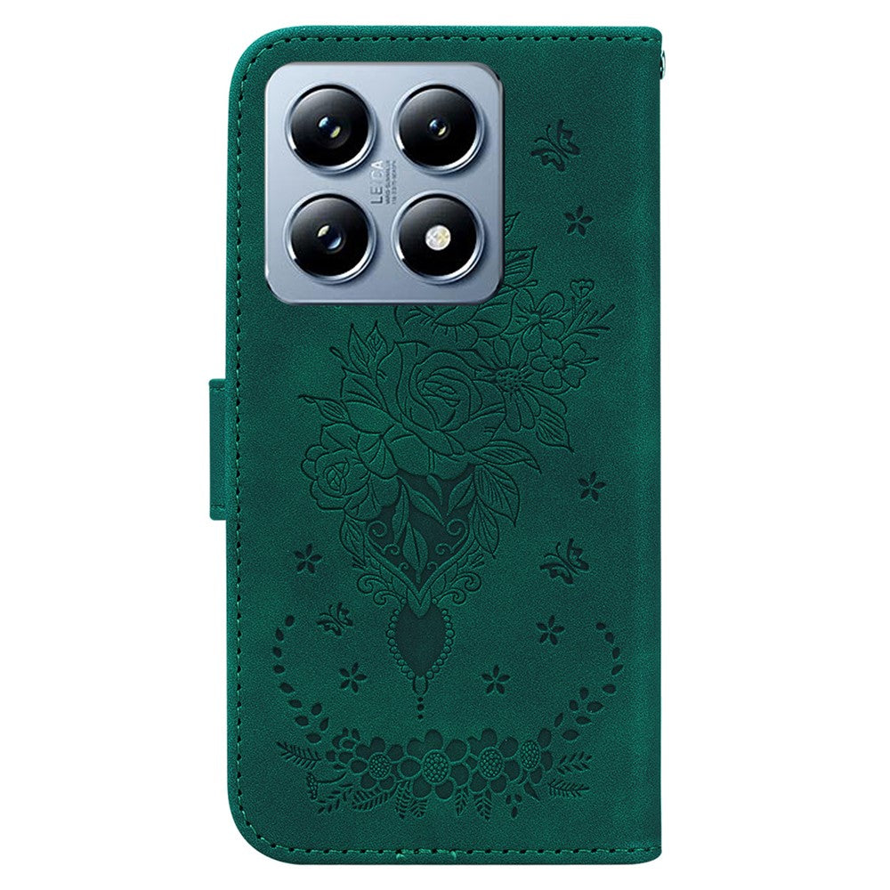 For Xiaomi 14T Pro Case PU Leather Wallet Phone Cover Butterfly Flower Imprint