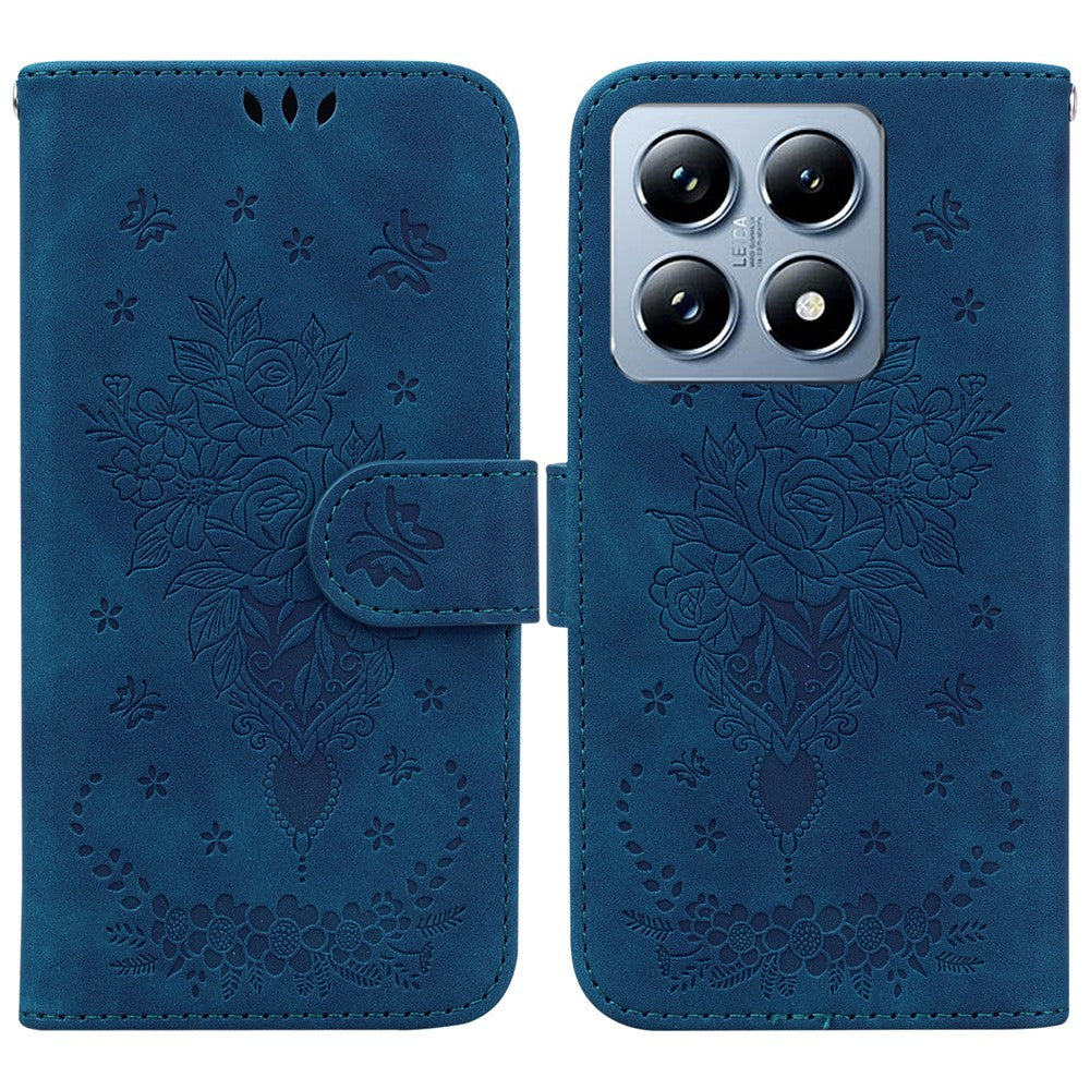 For Xiaomi 14T Pro Case PU Leather Wallet Phone Cover Butterfly Flower Imprint