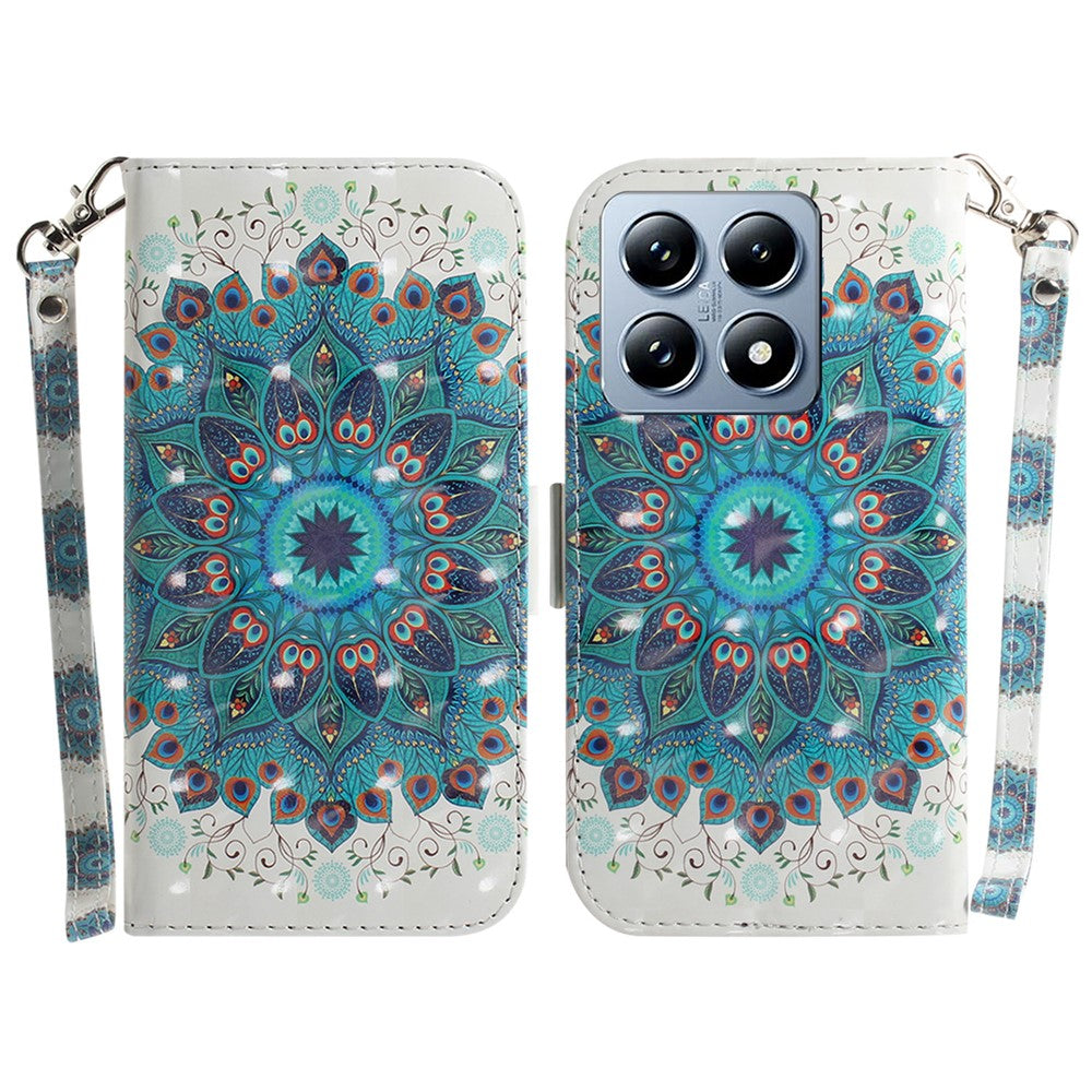 For Xiaomi 14T Pro Case Pattern Printing Leather Wallet Phone Cover with Wrist Strap