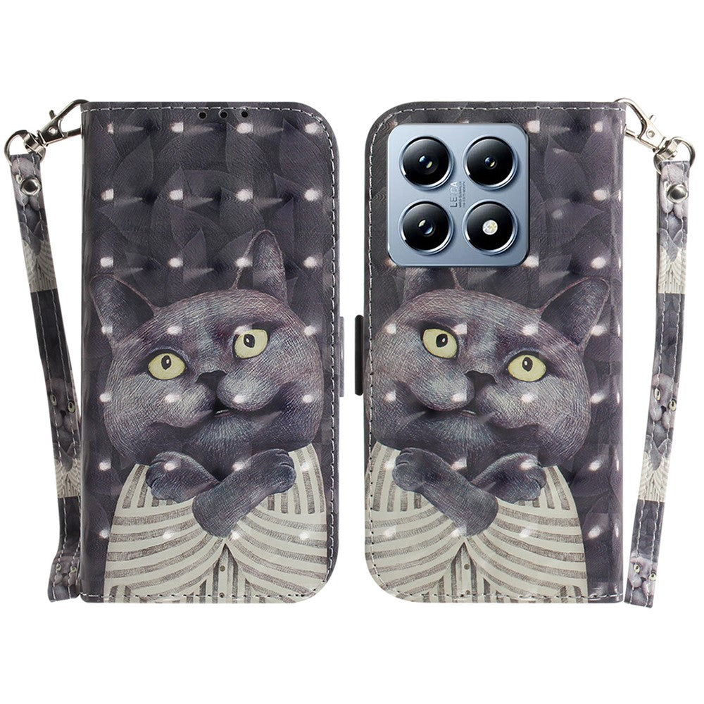 For Xiaomi 14T Pro Case Pattern Printing Leather Wallet Phone Cover with Wrist Strap