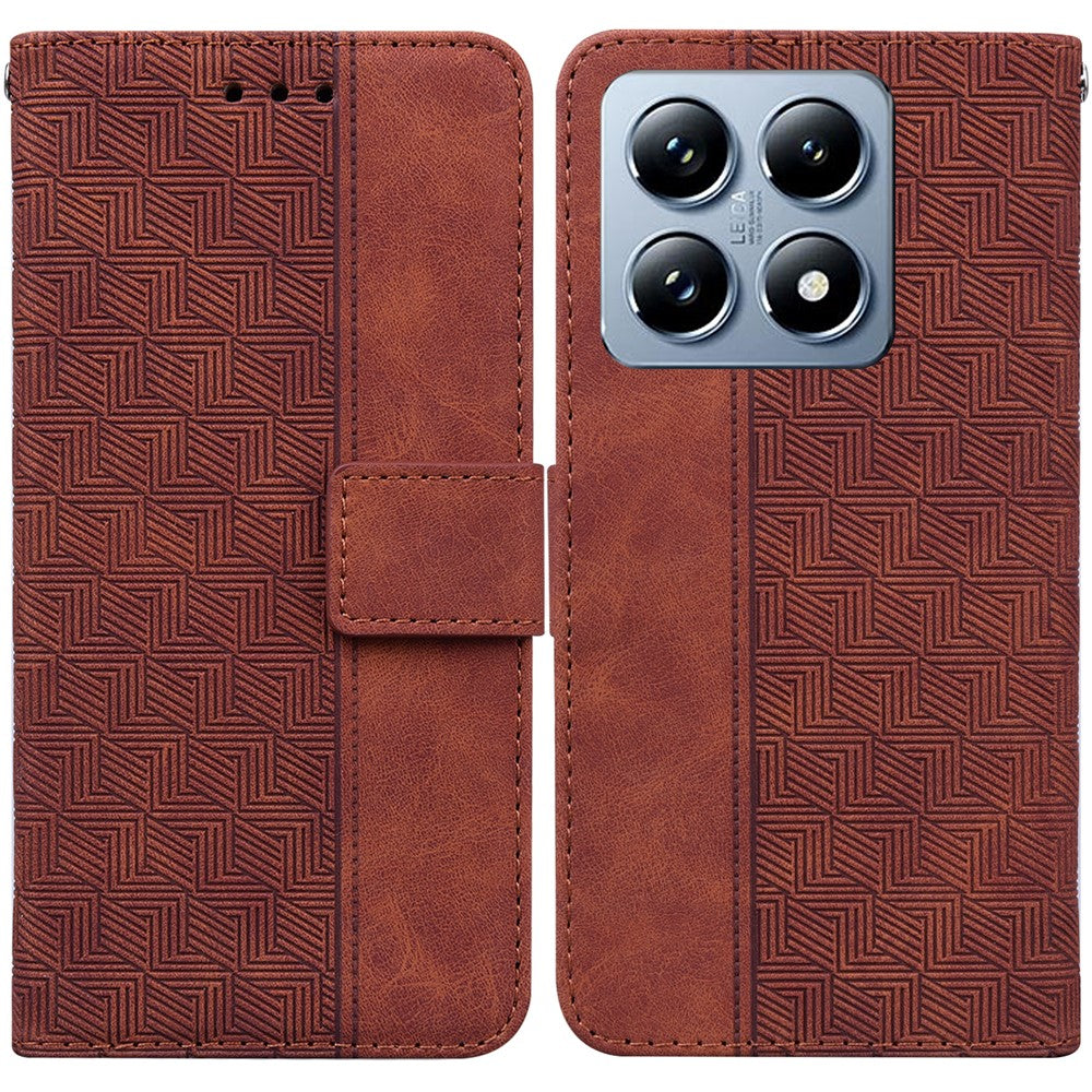 For Xiaomi 14T Case Geometry Pattern Leather Wallet Phone Cover with Wrist Strap