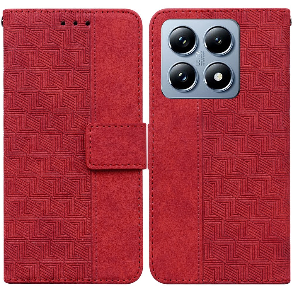For Xiaomi 14T Case Geometry Pattern Leather Wallet Phone Cover with Wrist Strap