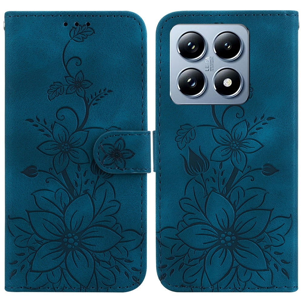 For Xiaomi 14T Case Lily Flower Imprint Leather Phone Cover with Stand