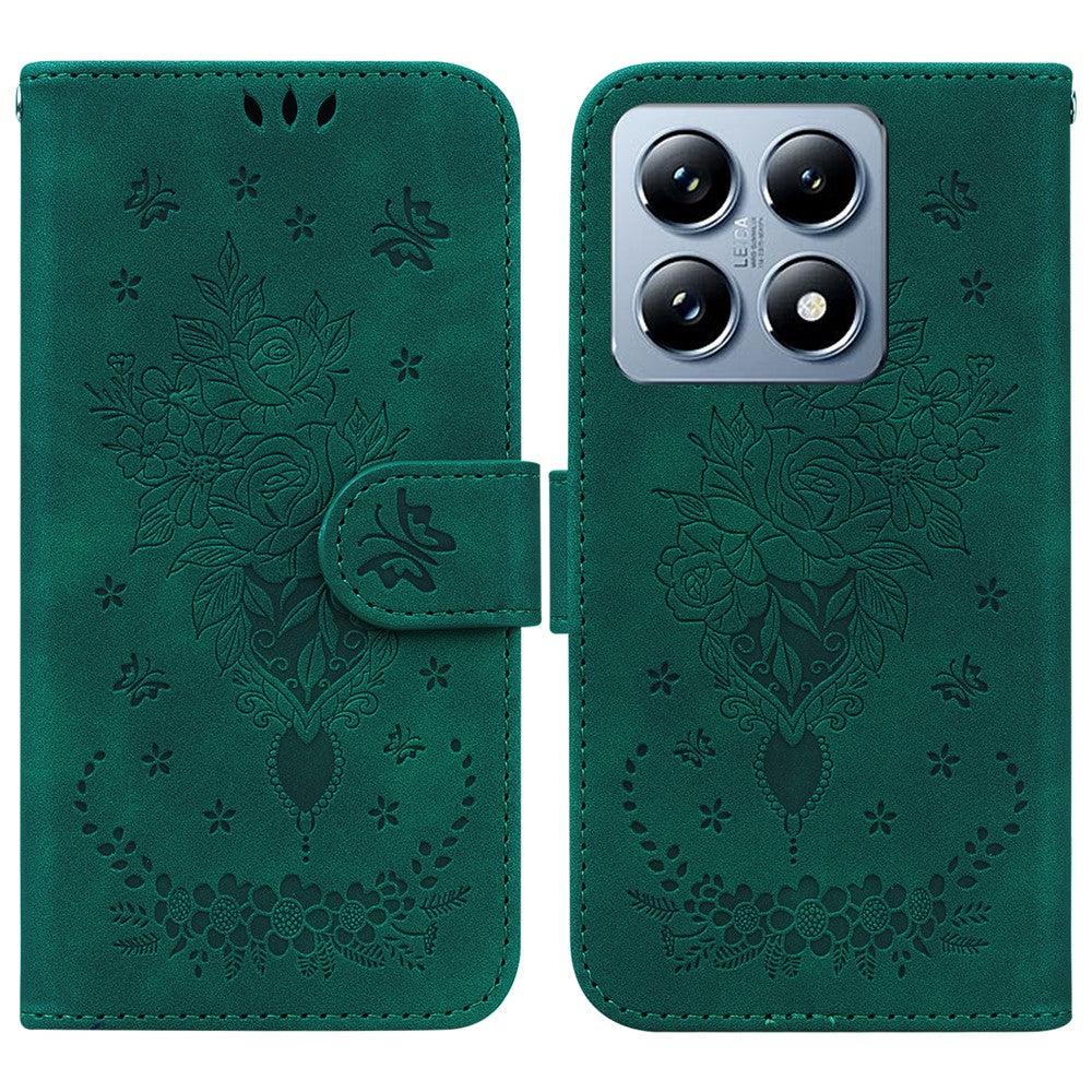 For Xiaomi 14T Case PU Leather Wallet Phone Cover Butterfly Flower Imprint