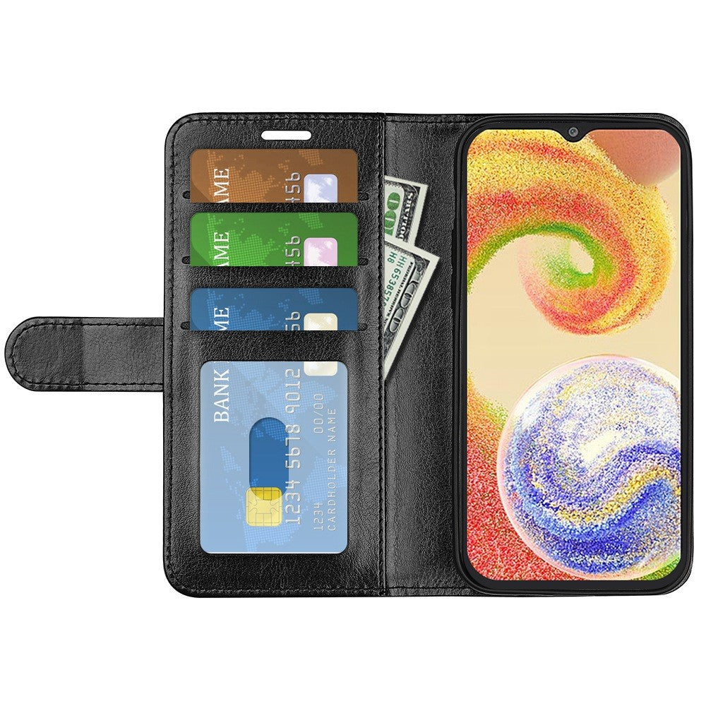 Crazy Horse tekstur faldbeskyttende pung-etui til Samsung Galaxy A04 4G (164,4 x 76,3 x 9,1 mm), foldbar stand PU-læder + TPU Folio Flip telefoncover