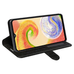 Crazy Horse tekstur faldbeskyttende pung-etui til Samsung Galaxy A04 4G (164,4 x 76,3 x 9,1 mm), foldbar stand PU-læder + TPU Folio Flip telefoncover