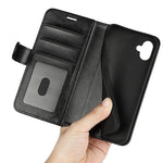 Crazy Horse tekstur faldbeskyttende pung-etui til Samsung Galaxy A04 4G (164,4 x 76,3 x 9,1 mm), foldbar stand PU-læder + TPU Folio Flip telefoncover