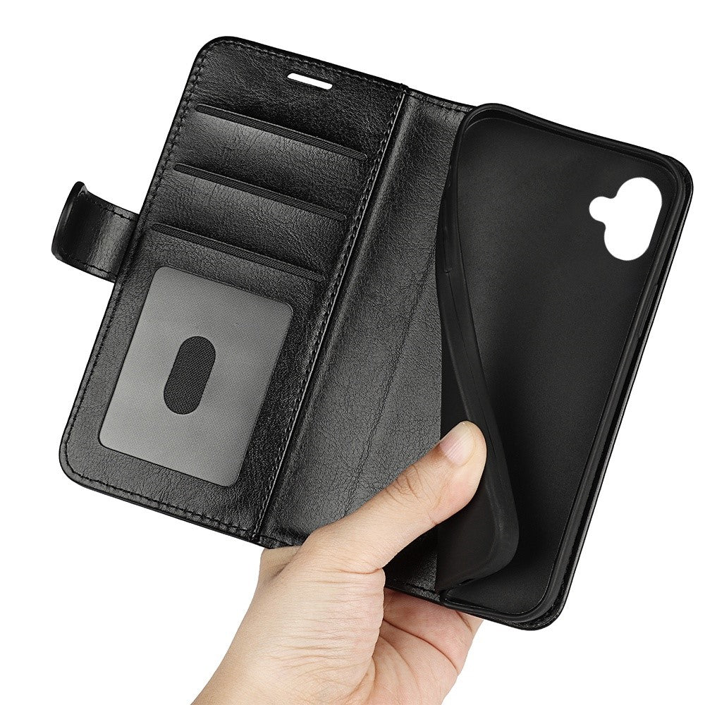 Crazy Horse tekstur faldbeskyttende pung-etui til Samsung Galaxy A04 4G (164,4 x 76,3 x 9,1 mm), foldbar stand PU-læder + TPU Folio Flip telefoncover