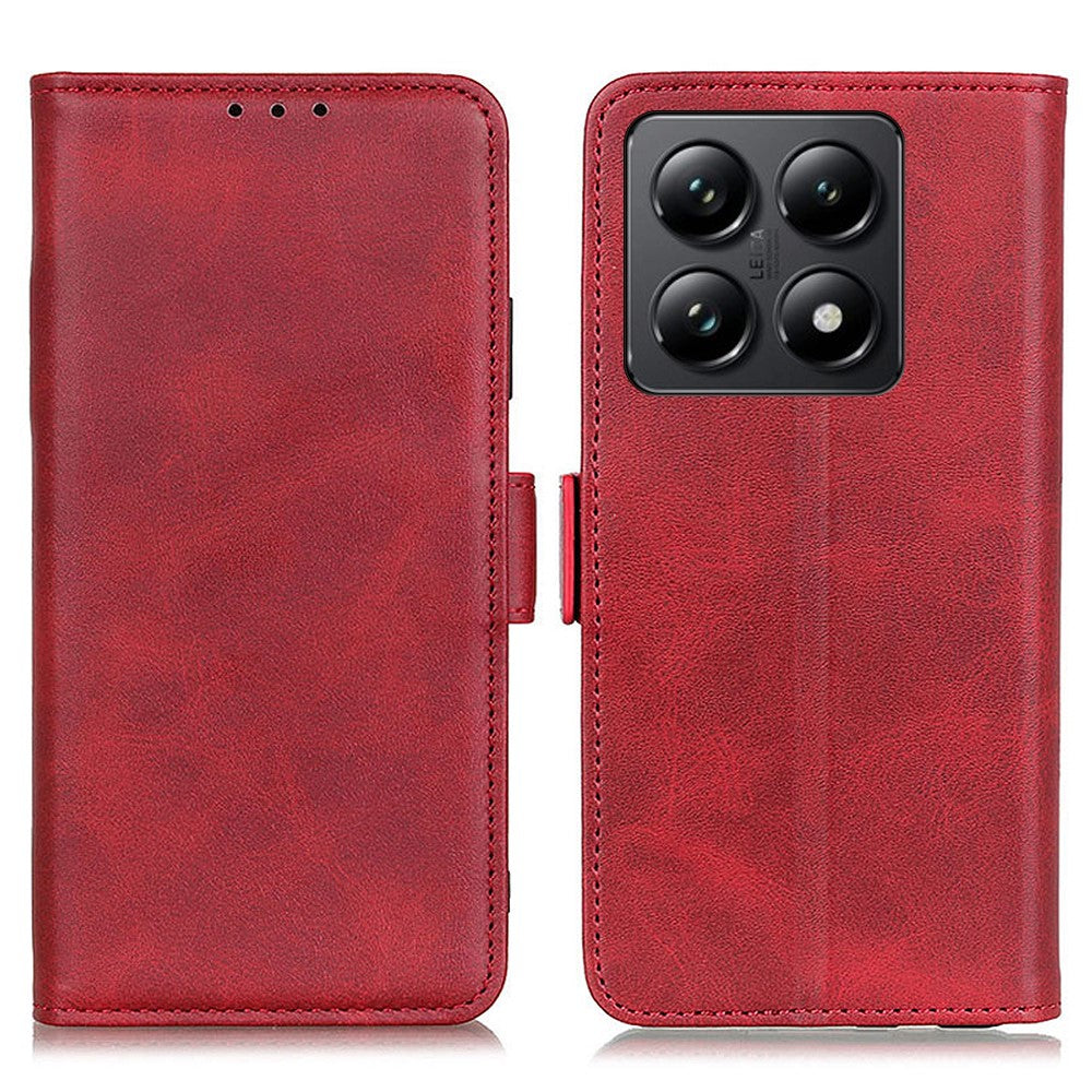 Xiaomi 14T Pro-skal i läder med stativ, kohudstruktur, PU-läder