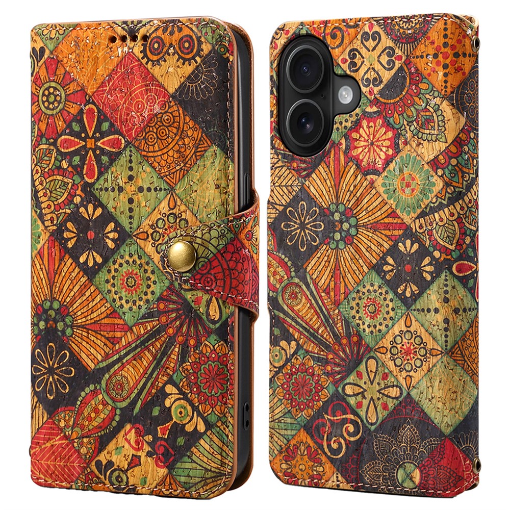 For iPhone 16 Case Flower Printing Stand PU Leather Protective Phone Cover