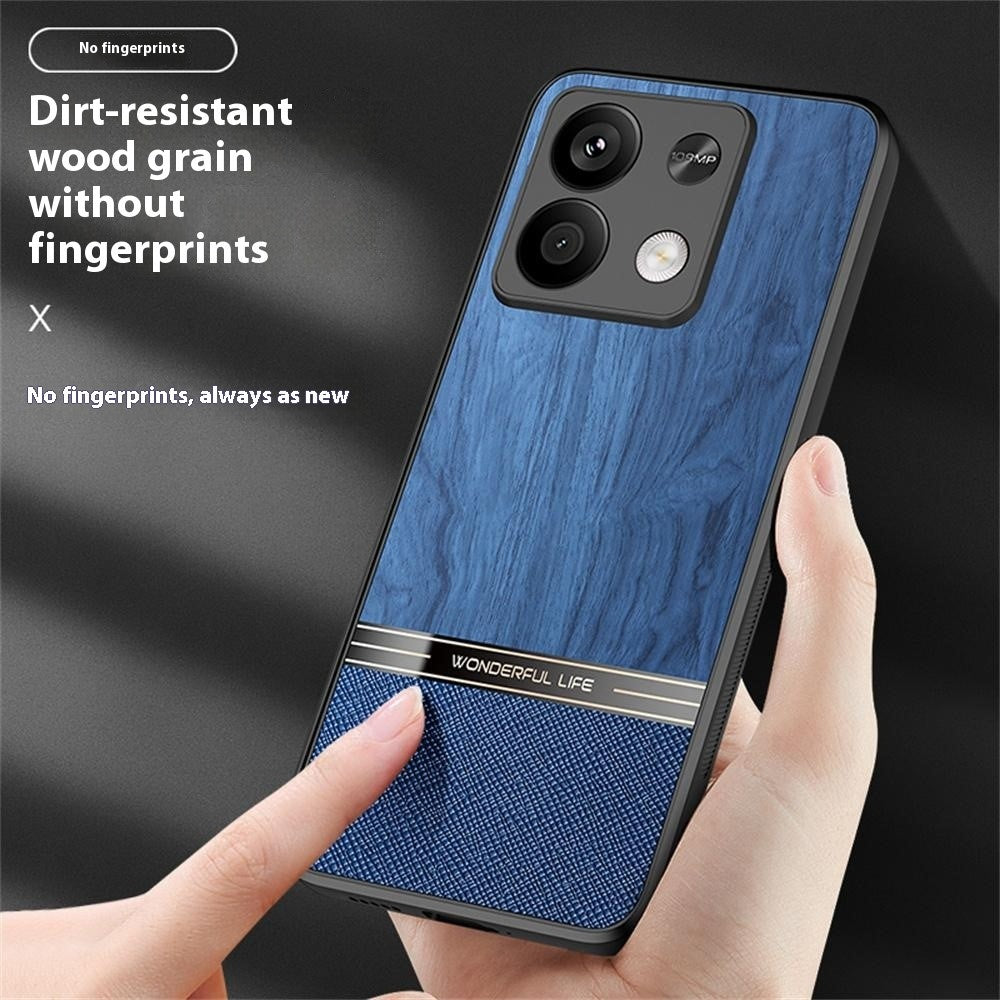 For Xiaomi Redmi Note 13 5G Case Wood Texture Leather Coated TPU Phone Protective Cover