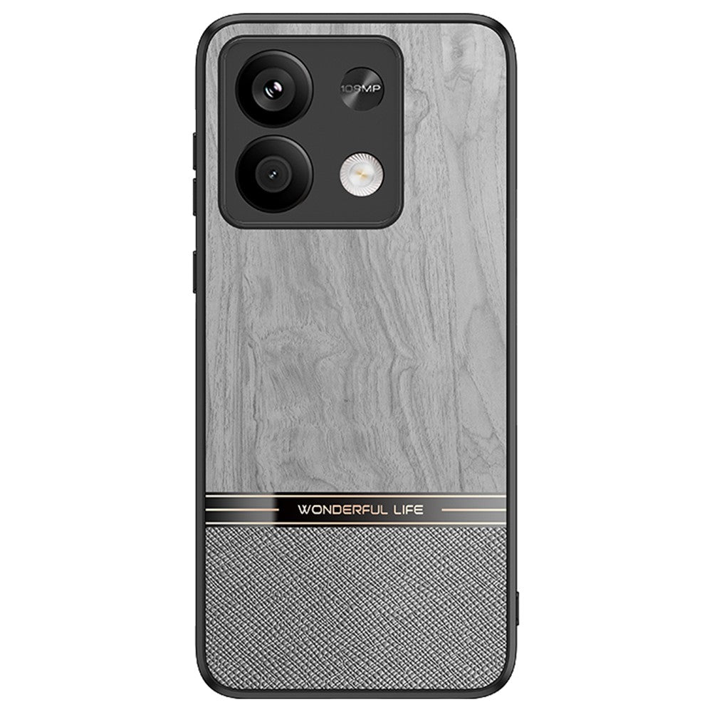 For Xiaomi Redmi Note 13 5G Case Wood Texture Leather Coated TPU Phone Protective Cover