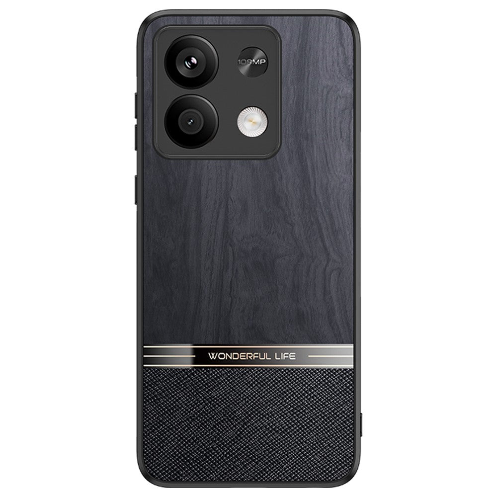 For Xiaomi Redmi Note 13 5G Case Wood Texture Leather Coated TPU Phone Protective Cover