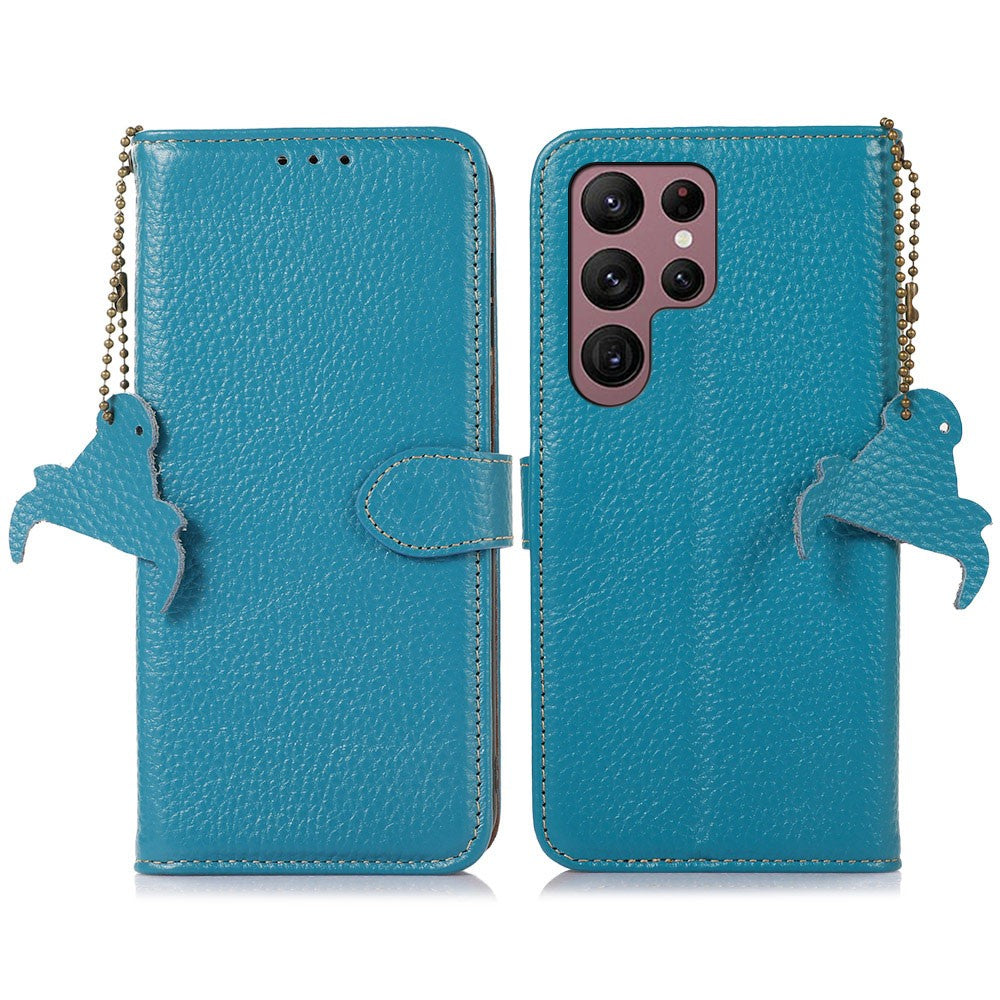 For Samsung Galaxy S25 Ultra Case RFID Blocking Litchi Texture Genuine Cow Leather Phone Cover