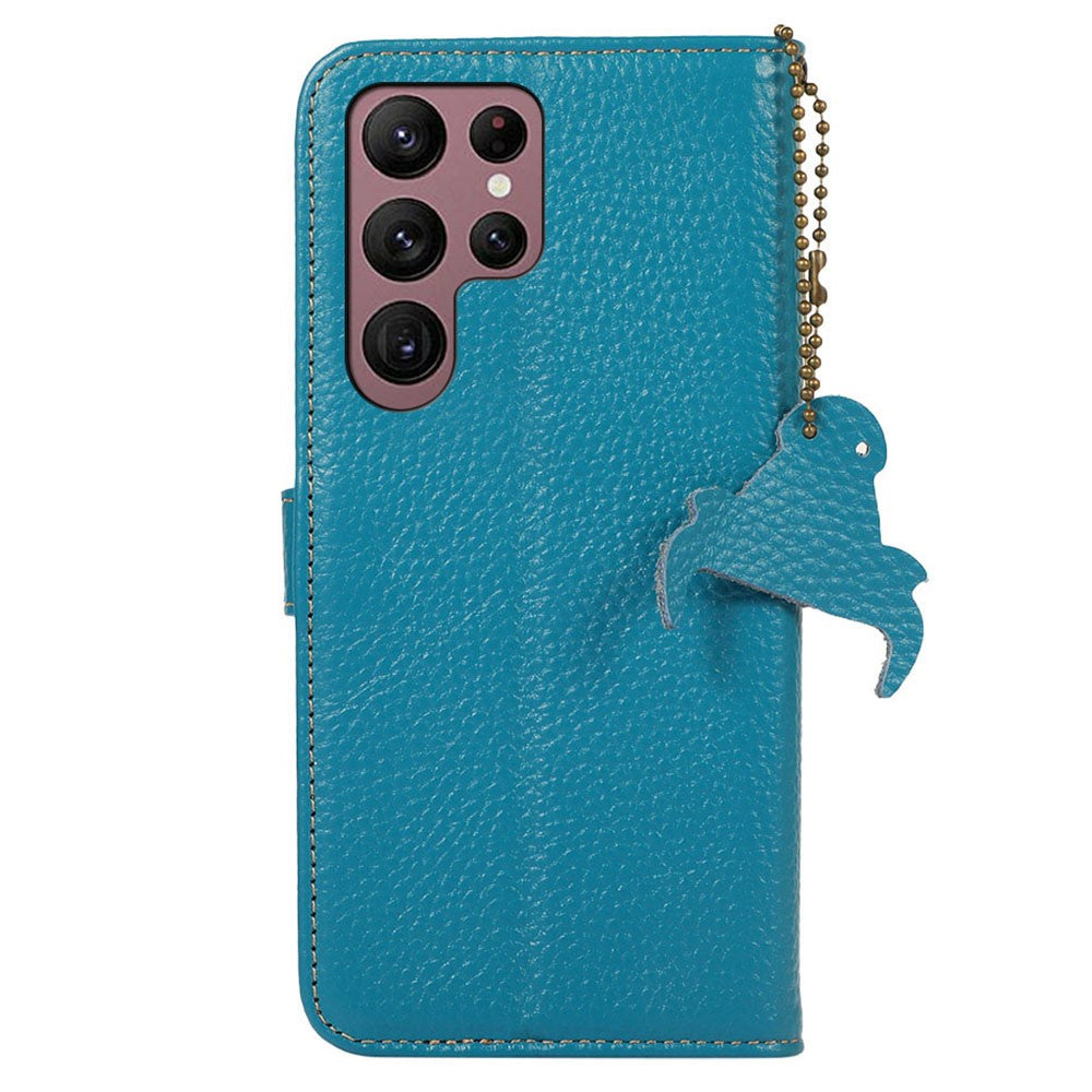 For Samsung Galaxy S25 Ultra Case RFID Blocking Litchi Texture Genuine Cow Leather Phone Cover