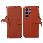 For Samsung Galaxy S25 Ultra Case RFID Blocking Litchi Texture Genuine Cow Leather Phone Cover