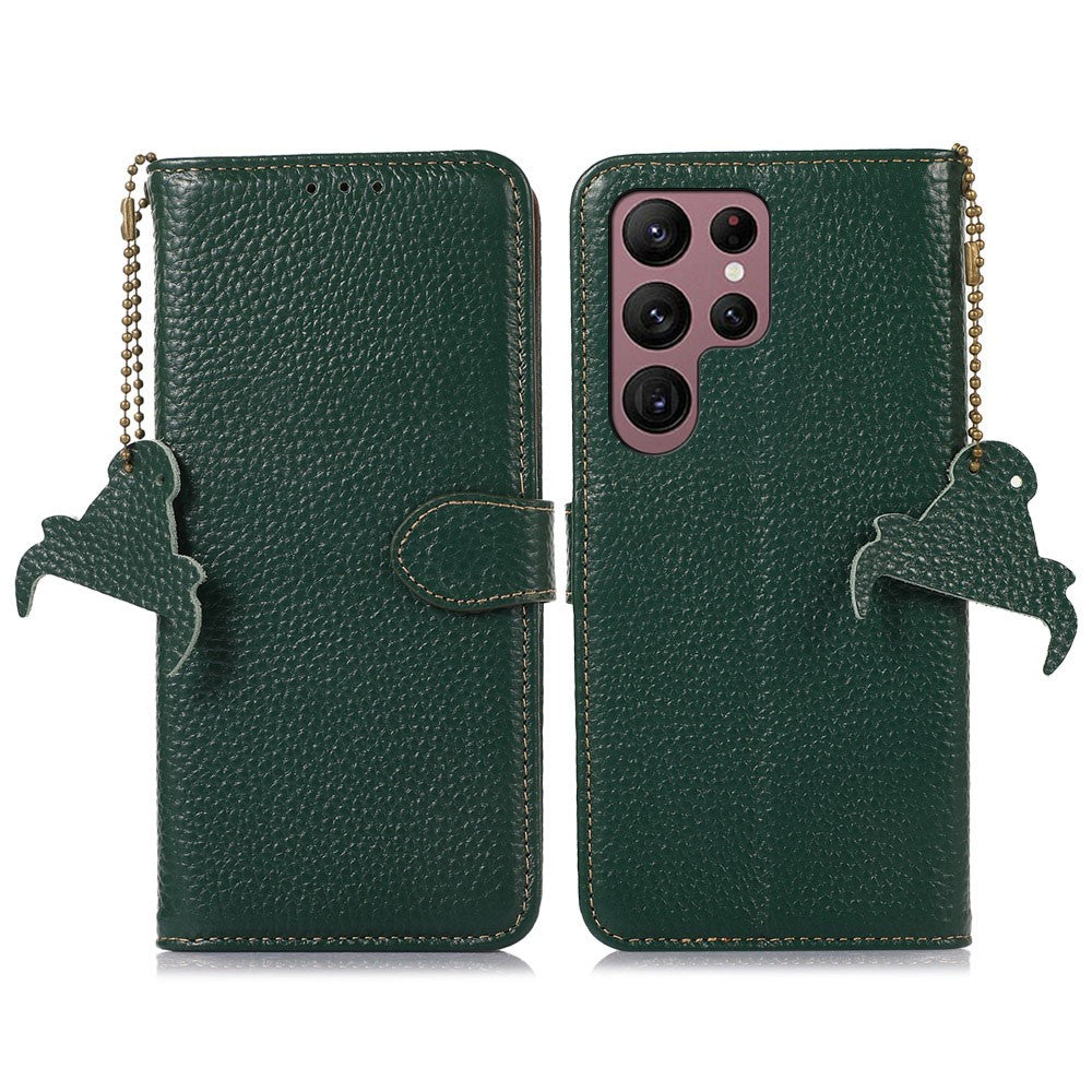 For Samsung Galaxy S25 Ultra Case RFID Blocking Litchi Texture Genuine Cow Leather Phone Cover