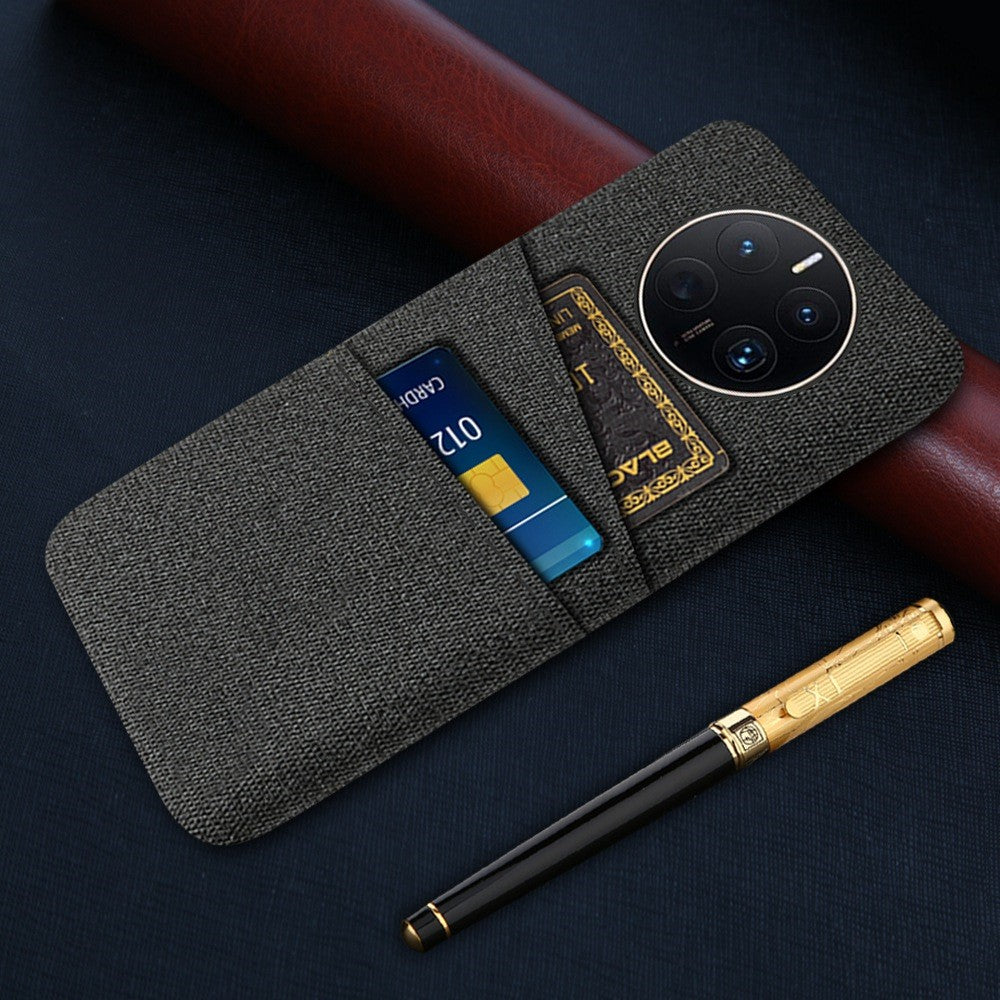Huawei Mate 50 Pro 4G Tygstruktur Reptåligt mobilskal Dubbla Kortfacks Design Skyddande Bakstycke