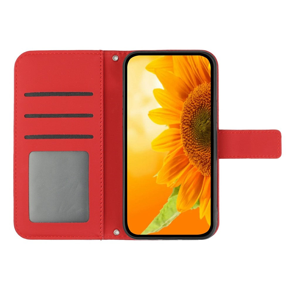 HT04 For Honor X7c 5G / X7c 4G / 200 Smart 5G Cover Solrosepræget Læderpung Telefoncover med Håndrem