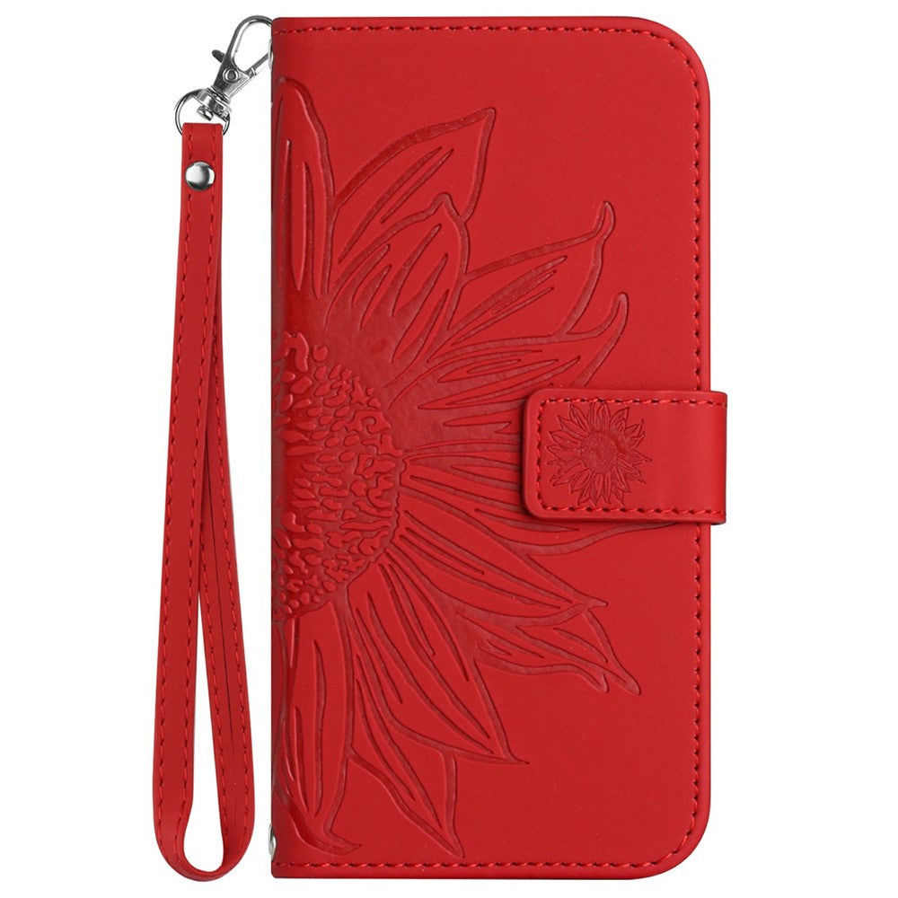 HT04 For Honor X7c 5G / X7c 4G / 200 Smart 5G Cover Solrosepræget Læderpung Telefoncover med Håndrem
