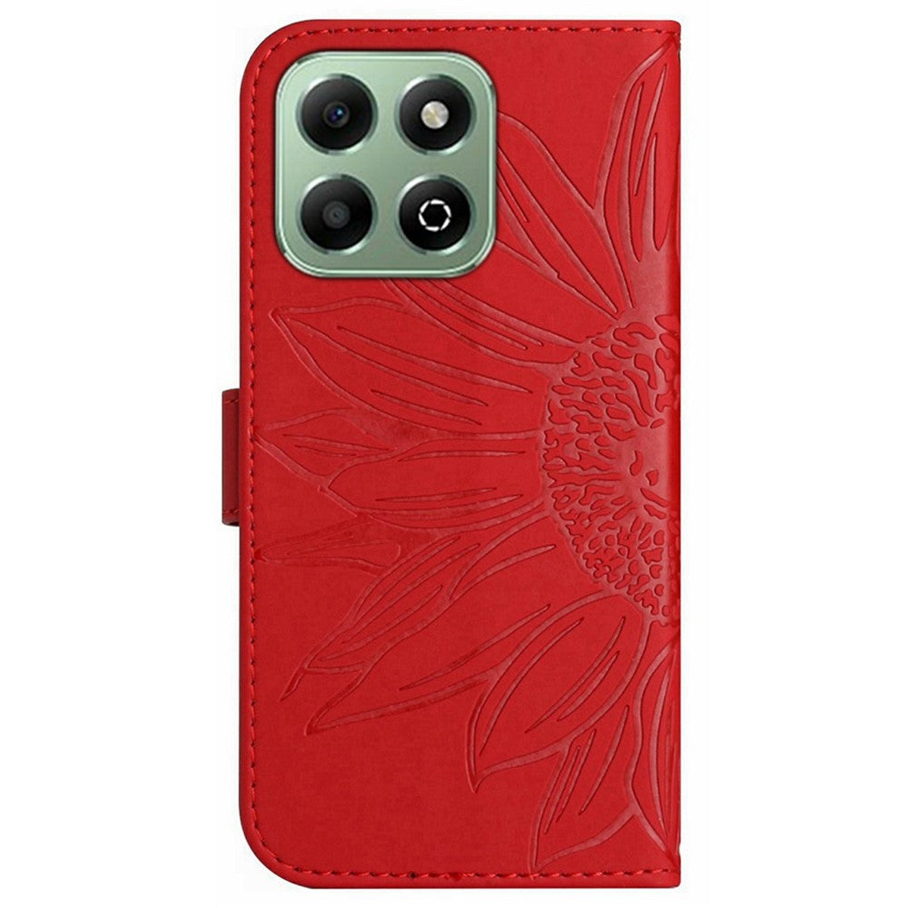 HT04 For Honor X7c 5G / X7c 4G / 200 Smart 5G Cover Solrosepræget Læderpung Telefoncover med Håndrem