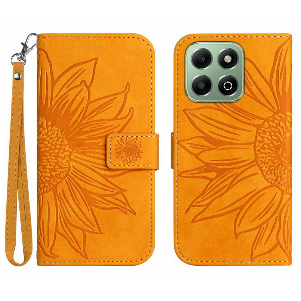 HT04 For Honor X7c 5G / X7c 4G / 200 Smart 5G Cover Solrosepræget Læderpung Telefoncover med Håndrem