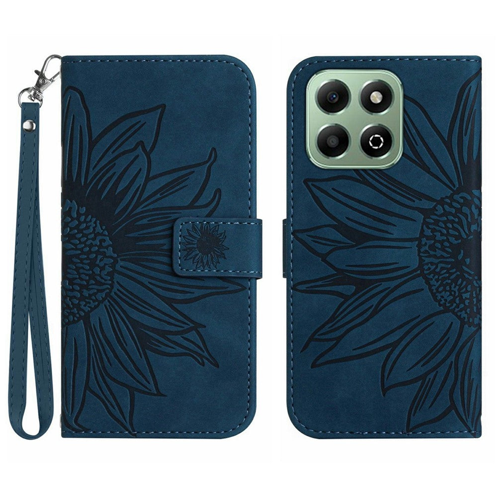 HT04 For Honor X7c 5G / X7c 4G / 200 Smart 5G Cover Solrosepræget Læderpung Telefoncover med Håndrem