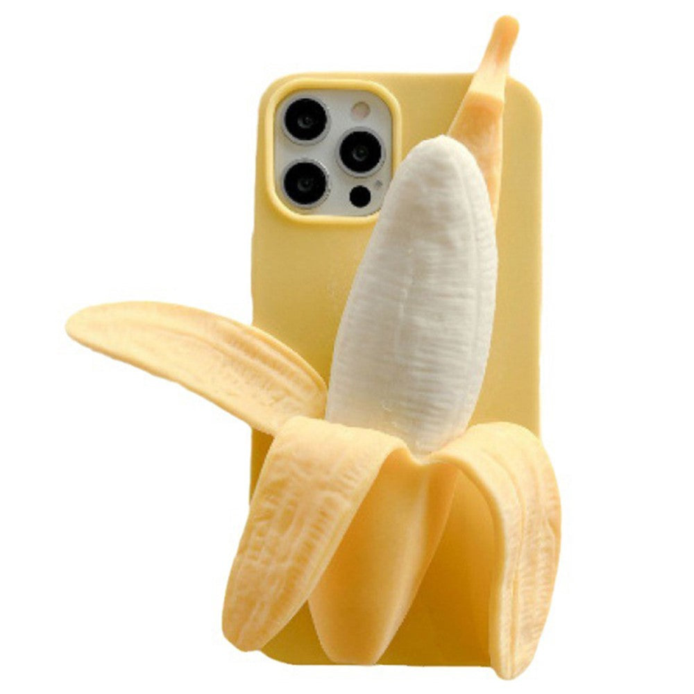 For iPhone 15 Pro Max Case 3D Banana Decor Stress Relief Silicone Protective Cover