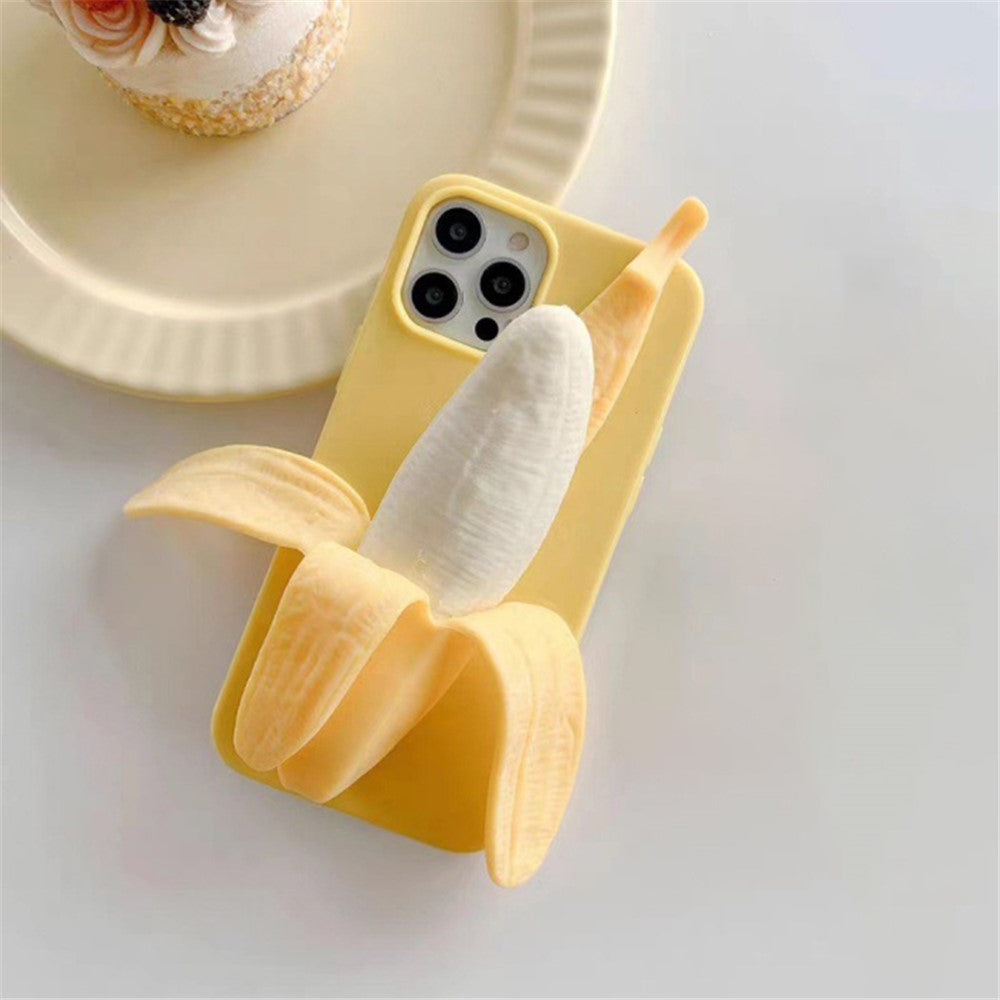 For iPhone 15 Pro Max Case 3D Banana Decor Stress Relief Silicone Protective Cover
