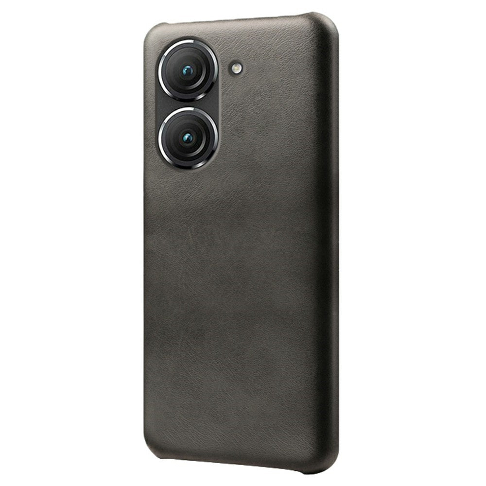 For Asus Zenfone 9 5G Calf Texture PU Leather Coated Hard PC Case Shockproof Protective Phone Cover