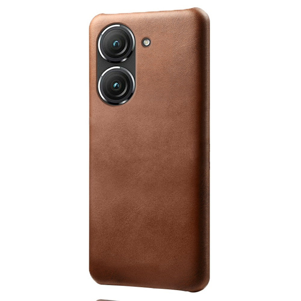 For Asus Zenfone 9 5G Calf Texture PU Leather Coated Hard PC Case Shockproof Protective Phone Cover