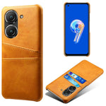 For Asus Zenfone 9 5G Dual Card Slots Design Slim Phone Case PU Leather Coated Hard PC Shockproof Back Cover