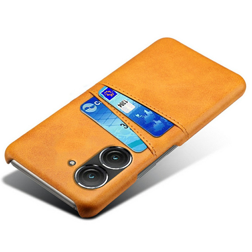 For Asus Zenfone 9 5G Dual Card Slots Design Slim Phone Case PU Leather Coated Hard PC Shockproof Back Cover