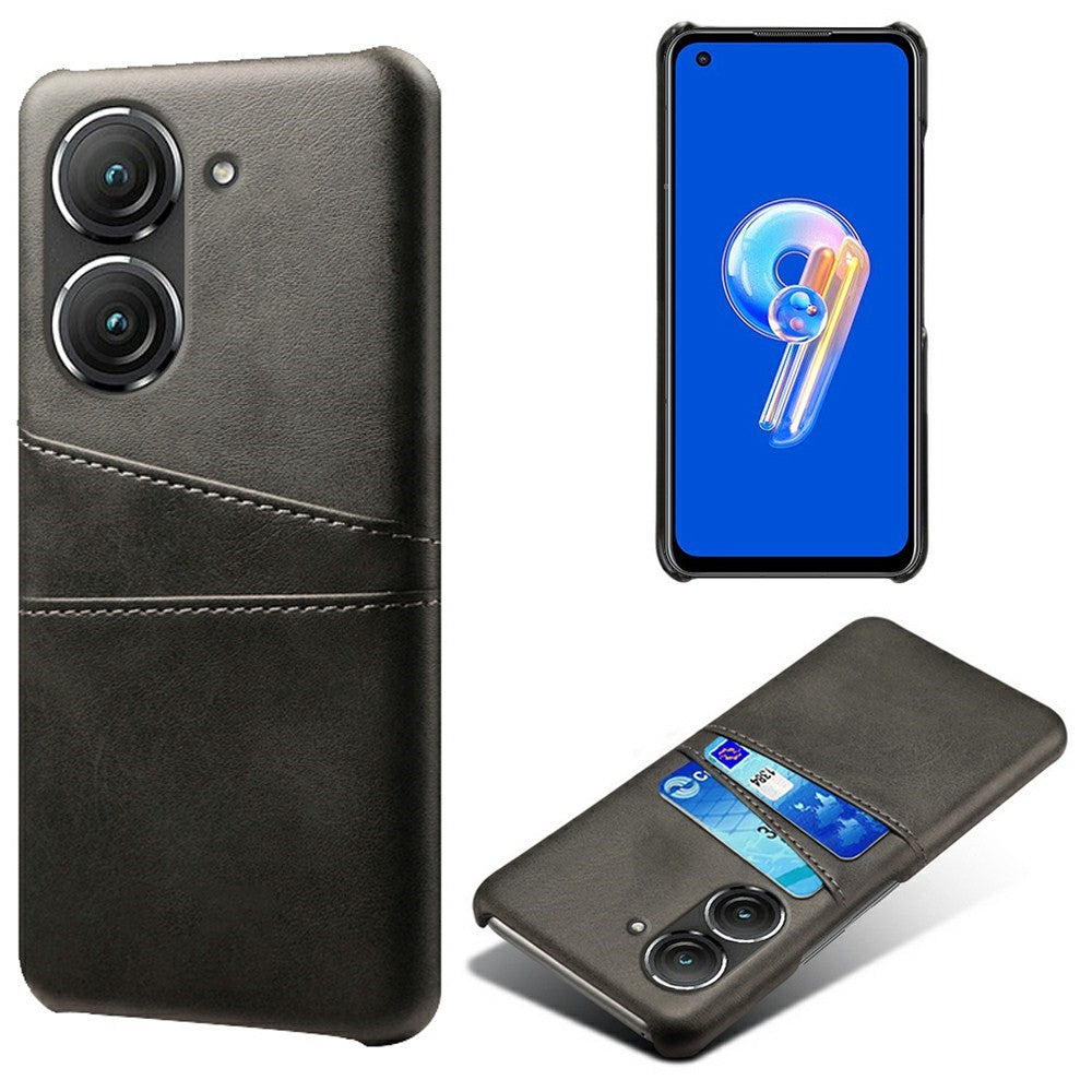 For Asus Zenfone 9 5G Dual Card Slots Design Slim Phone Case PU Leather Coated Hard PC Shockproof Back Cover