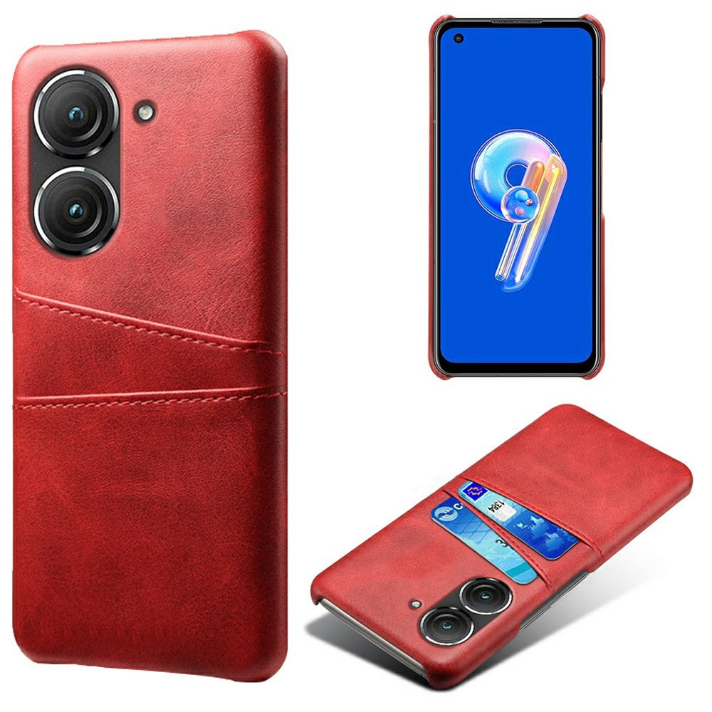 For Asus Zenfone 9 5G Dual Card Slots Design Slim Phone Case PU Leather Coated Hard PC Shockproof Back Cover