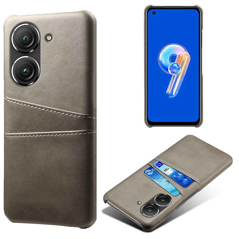For Asus Zenfone 9 5G Dual Card Slots Design Slim Phone Case PU Leather Coated Hard PC Shockproof Back Cover