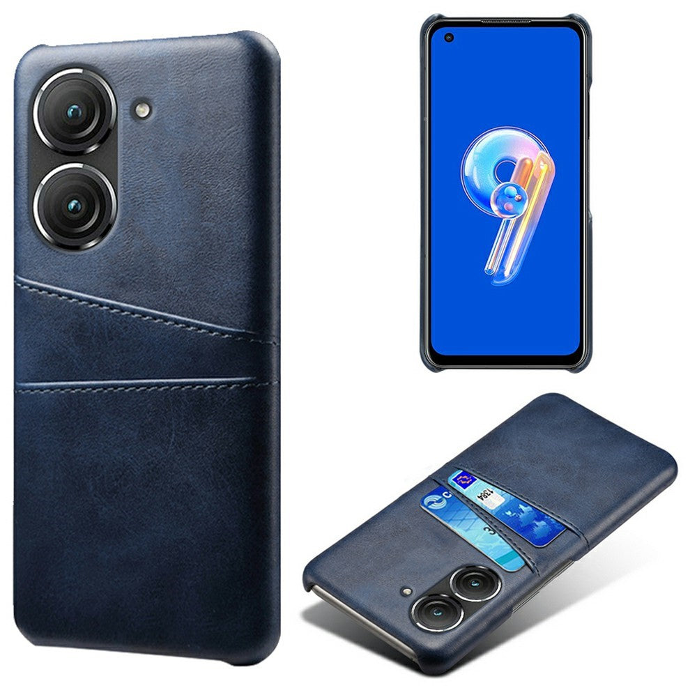 For Asus Zenfone 9 5G Dual Card Slots Design Slim Phone Case PU Leather Coated Hard PC Shockproof Back Cover