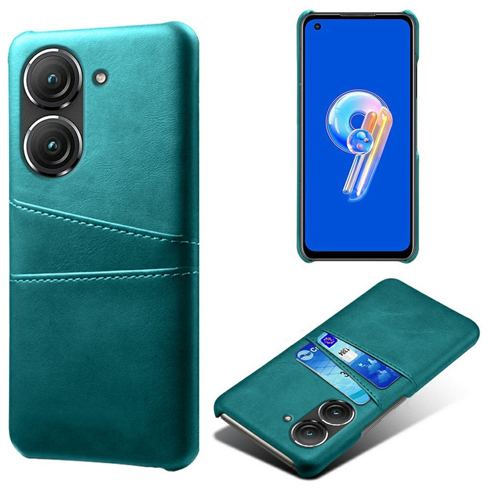 For Asus Zenfone 9 5G Dual Card Slots Design Slim Phone Case PU Leather Coated Hard PC Shockproof Back Cover