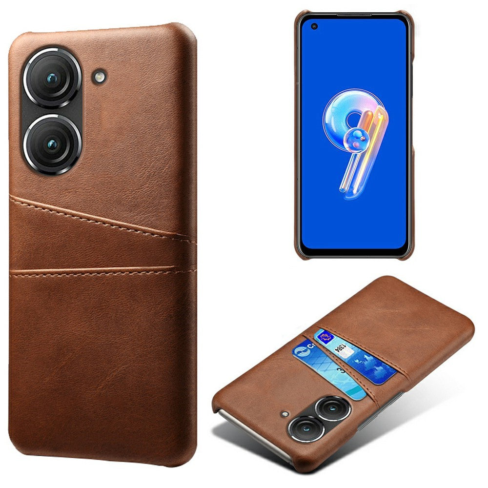 For Asus Zenfone 9 5G Dual Card Slots Design Slim Phone Case PU Leather Coated Hard PC Shockproof Back Cover