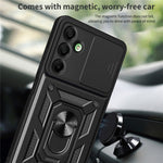 Til Samsung Galaxy A16 5G / A16 4G Cover med Skydbart Kameralåg PC+TPU Stativ Telefoncover