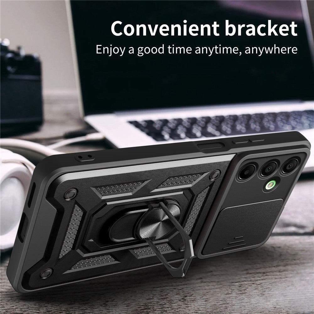 Til Samsung Galaxy A16 5G / A16 4G Cover med Skydbart Kameralåg PC+TPU Stativ Telefoncover