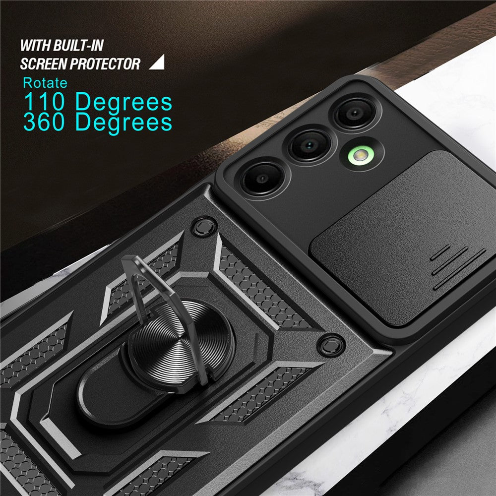 Til Samsung Galaxy A16 5G / A16 4G Cover med Skydbart Kameralåg PC+TPU Stativ Telefoncover