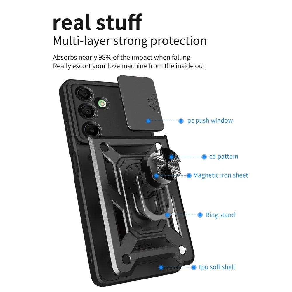 Til Samsung Galaxy A16 5G / A16 4G Cover med Skydbart Kameralåg PC+TPU Stativ Telefoncover