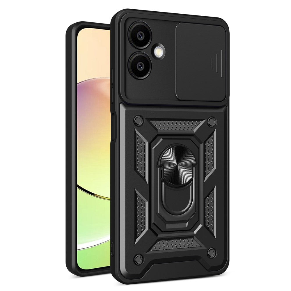 For Samsung Galaxy A06 4G Case with Slide Camera Lid PC+TPU Kickstand Phone Cover