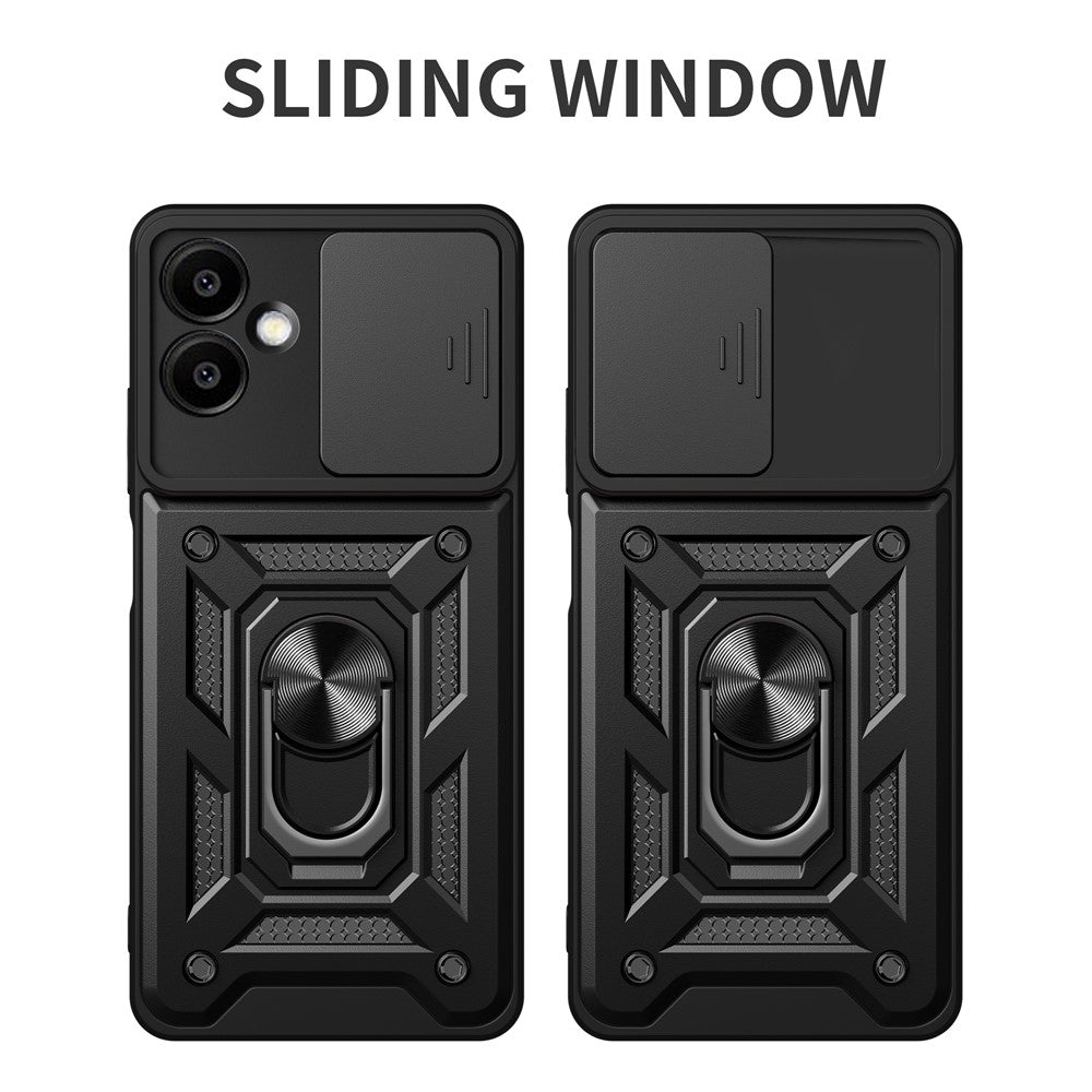 For Samsung Galaxy A06 4G Case with Slide Camera Lid PC+TPU Kickstand Phone Cover