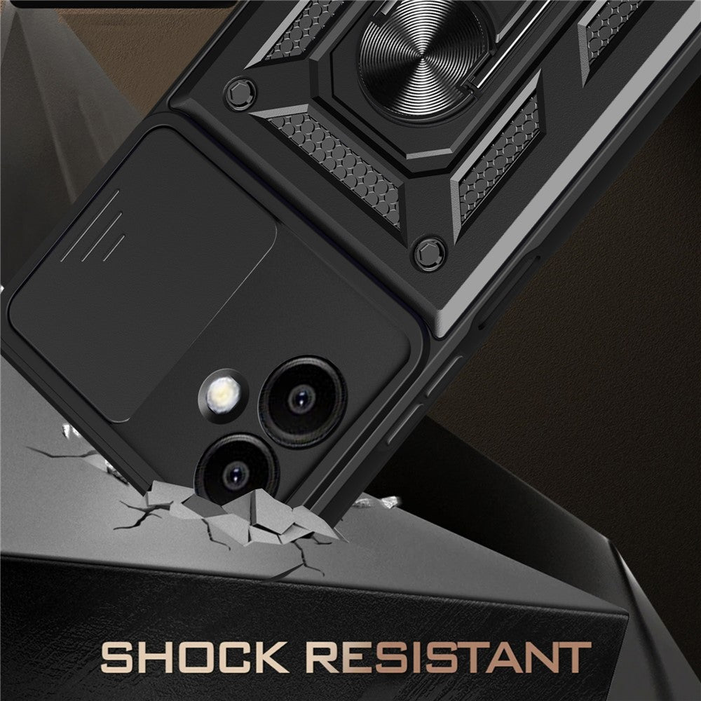 For Samsung Galaxy A06 4G Case with Slide Camera Lid PC+TPU Kickstand Phone Cover