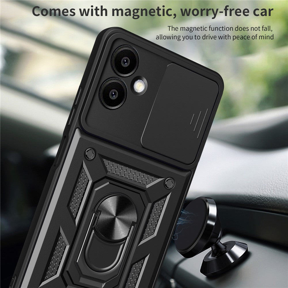 For Samsung Galaxy A06 4G Case with Slide Camera Lid PC+TPU Kickstand Phone Cover